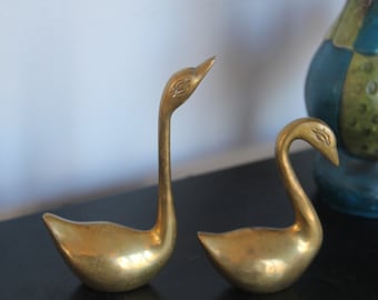 Pair of Vintage BRASS Swans, Mid-Century Brass Swan Figurines - one Pair, vintage brass bird figures, brass bird figurines