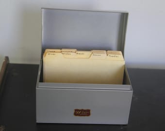 Vintage Weis Gray Metal Recipe Card Box, Industrial Office Storage (3x5)