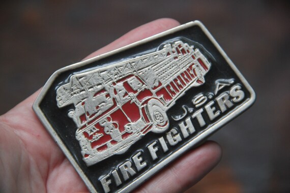 Vintage USA Fire Fighters Enamel Belt Buckle, vin… - image 1