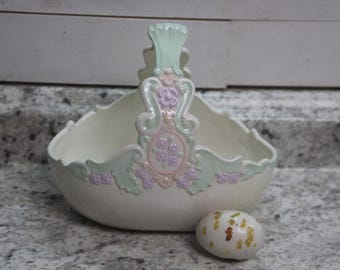 HAND painted CERAMIC Easter Basket, Vintage Easter Egg Basket, Vintage Easter Centerpiece, hand made Easter Basket, handmade Easter decor