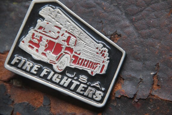 Vintage USA Fire Fighters Enamel Belt Buckle, vin… - image 3