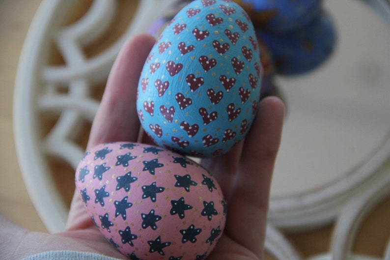 199798 cardboard /& wooden vintage Easter Eggs Hand painted butterfly and celestial eggs Vintage Easter eggs Vintage Hand painted Eggs