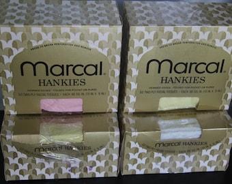 Single box Vintage NOS 1974 Marcal Hankies, Multiple available, Hemmed Edges Original Sealed Box Vintage Tissues