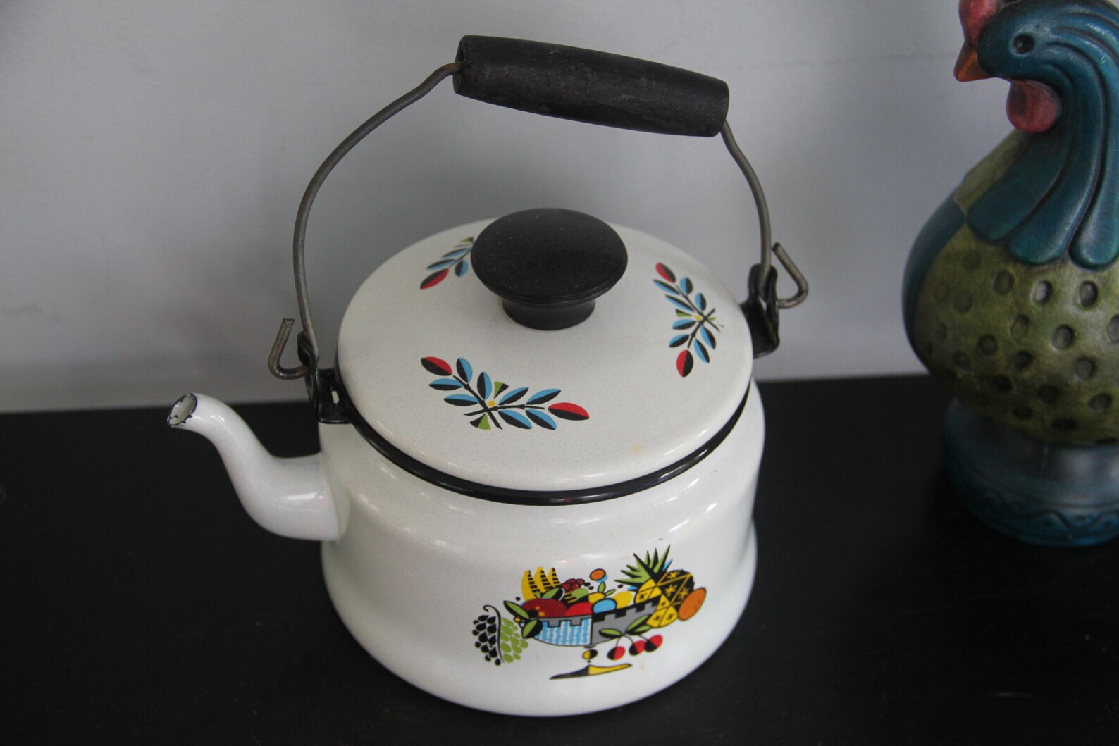 Vintage White Enamel Teapot Tea Kettle Briard Enamel Etsy