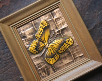Vintage FRAMED BUTTERFLY Copper art ,Small Framed Butterfly Art, Butte Copper Company Butterfly Artwork