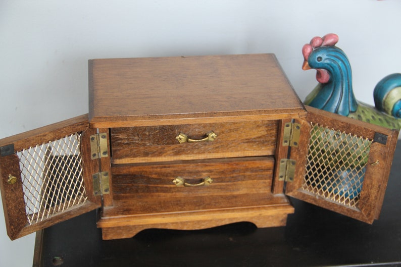 solid wood with gold metal screen Japan small jewelry Box Vintage solid wood jewelry box red interior