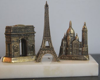 Vintage Paris Souvenir,Paris Souvenir, Vintage Eiffel Tower Figurine on Marble Base with Eiffel Tower,Arc de Triomphe &Le Sacre Coeur Paris