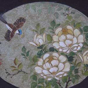 Original Vintage Asian Bird painting, Framed Bird painting, Signed, Chrysanthemum art, Original bird painting, framed Asian bird on branch