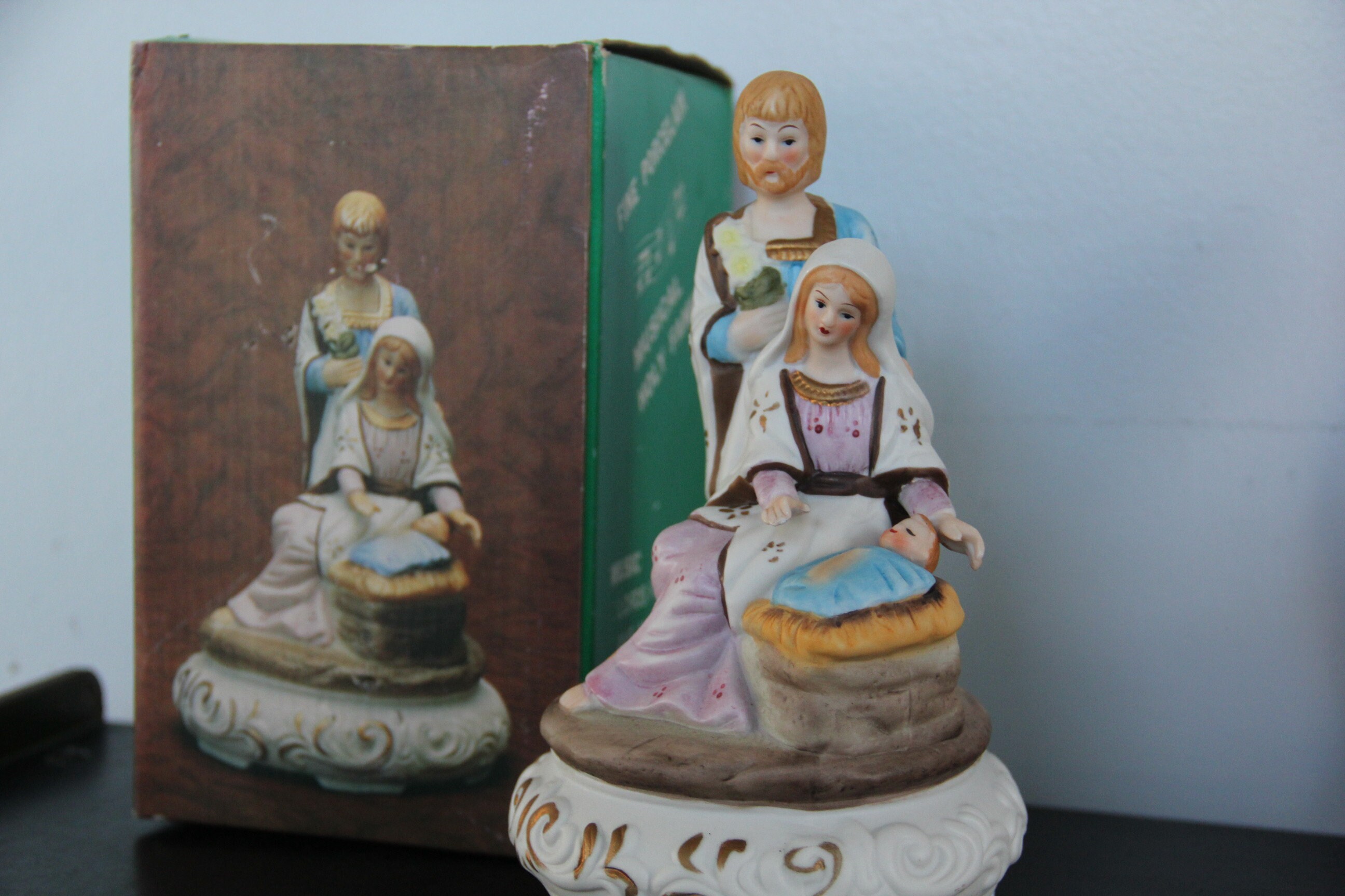 Vintage Hand painted nativity music box Musical Mary Joseph | Etsy