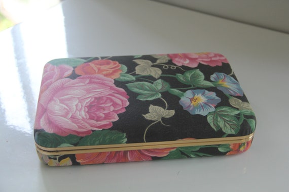 Colorful Vintage floral fabric covered Clamshell … - image 3