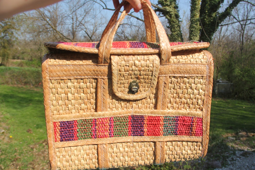 Vintage Straw Beach Bag Tote Bag Shopper, Hand Made Woven PURSE ...