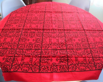 Stunning Vintage Square RED and Black ARTEX tablecloth, 1950'S-60'S ARTEX tablecloth, Ironwork design, 42" by 42" Square, 8 available