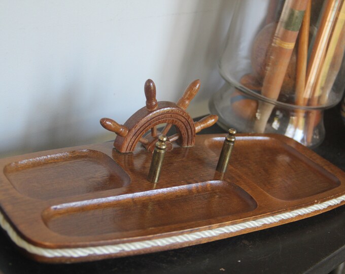Nautical Ships Wheel Vintage Dresser Desk Valet Tray Solid WOOD and ...
