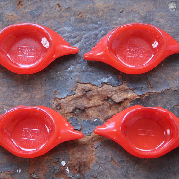 4 Vintage RED Deviled/Imperial Crab Baking dishes, Oven Ware, Vintage glass crab dishes, Crab Imperial Dishes, Red Glassbake CRAB dishes