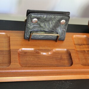 Bandeja de escritorio con forma de valet de tocador vintage, madera maciza de roble, bandeja de madera maciza para valet de tocador, bandeja vintage para guardar todo, organizador para billetera