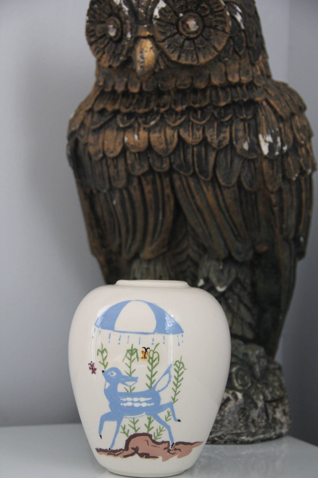 So Sweet HANDPAINTED Deer Vase, Vintage Miniature Vase, Vintage Deer Vase, Hand Painted Deer Art