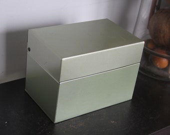 Vintage Green(ish) Metal Card Box, USA recipe card box, 4 by 6 cards, Industrial Recipe Box, metal recipe box, J Chein recipe box