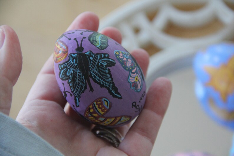 199798 cardboard /& wooden vintage Easter Eggs Hand painted butterfly and celestial eggs Vintage Easter eggs Vintage Hand painted Eggs