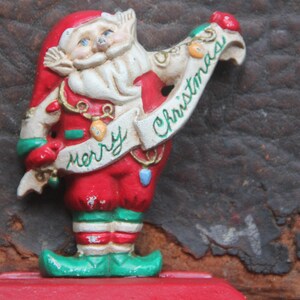 Vintage Hand painted Cast Iron SANTA stocking holder, Santa Claus hand painted by Midwest of Cannon Falls Cast Iron Santa Claus