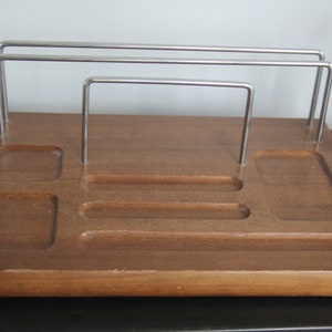 Vintage Japan Dresser Valet, Wood Catch all, Dump Tray , solid WOOD and CHROME, Wood jewelry tray, Dresser Organizer