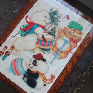 RARE Vintage "Personality Bears" Christmas wall plaque, 1980s Adorable Baby Bear wall plaque, Laquered wall paque