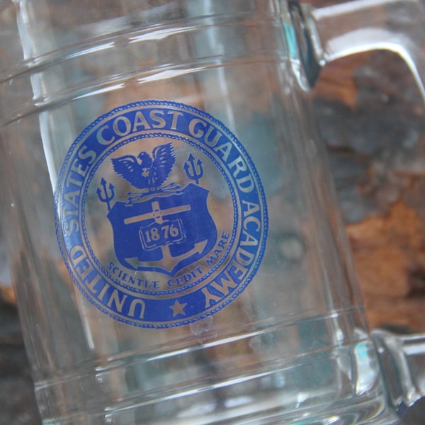 RARE Vintage U. S. Coast Guard Academy Beer Stein, Glass Beer Mug, US Coast Guard Academy