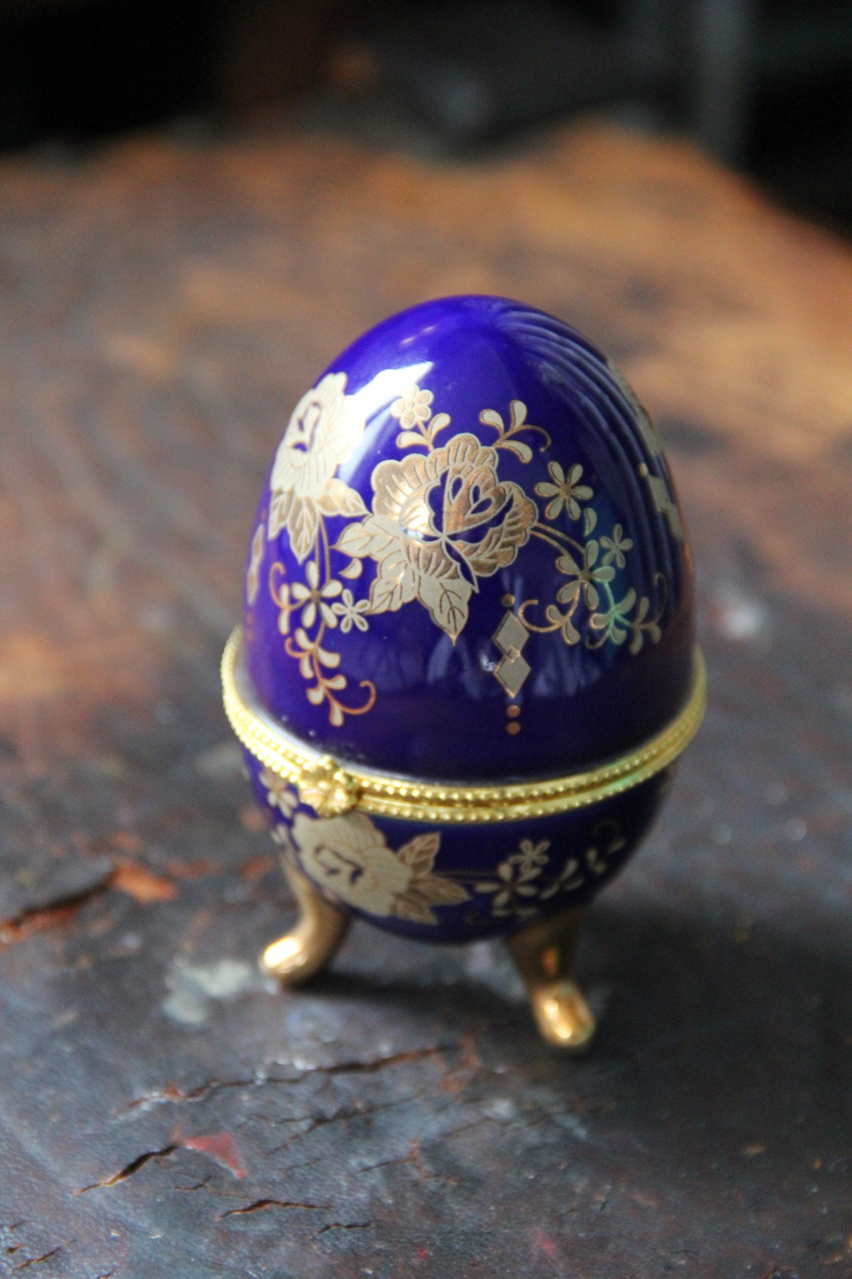 Vintage Egg Trinket Box Porcelain Egg Jewelry BoxCOBALT BLUE Etsy
