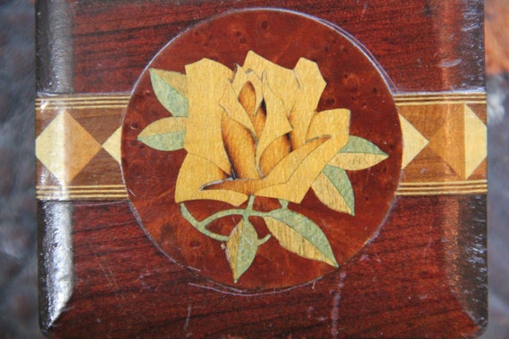 Stunning! Antique wood jewelry box, ROSE jewelry … - image 4