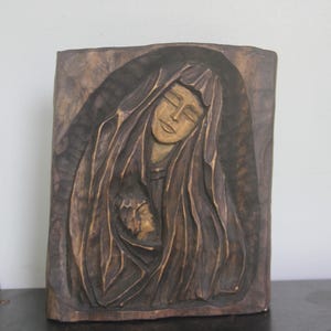 Gorgeous vintage Virgin Mary and Jesus wood carving, Virgin Mary wooden religious statue, vintage hand-carved Mary and Jesus