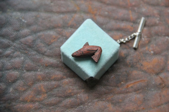 Hand Carved wood Fish Tie Tack, Wooden fish tie t… - image 1