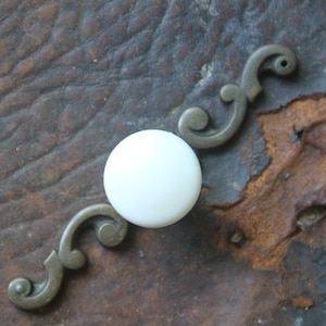 Pair of 2 piece Vintage Porcelain Knobs with brass backplate, 8 pairs available, White porcelain Drawer Pulls with brass backplate