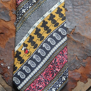 RARE Vintage Mickey Mouse Silk Tie by LEEDS, Blue Paisley Tie, Blue, Black, Red and Gold
