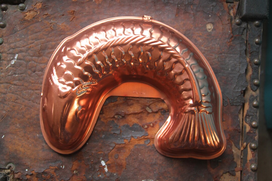 Vintage Copper Fancy Fish Shaped Mold, Vintage Cake/jello Mold, 5.5 Cup