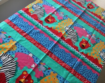 Vintage 1980s Animal Curtain Panel: Bright Jungle Playroom Decor
