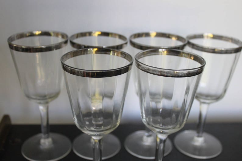 Vintage Silver Rim Wine Glasses Set of 6 MCM Wine Goblets 6 Etsy