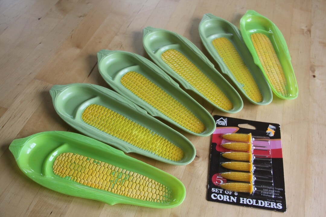 Vintage Corn on the Cob Holder Plate Set of 6, Corn on the Cob Plates