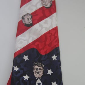 Fun vintage Handmade Patriotic Presidents Tie, vintage American Flag Silk Tie