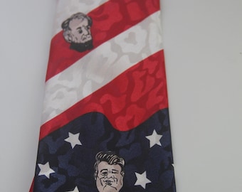 Vintage Handmade Presidential Silk Tie, Patriotic American Flag