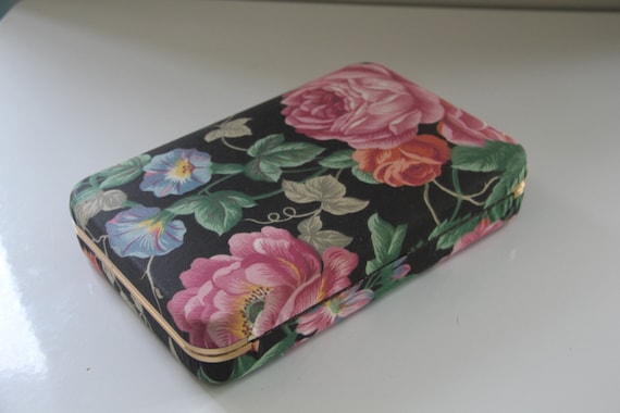 Colorful Vintage floral fabric covered Clamshell … - image 5