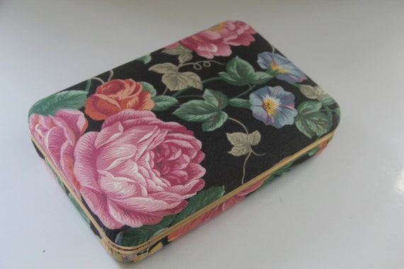 Colorful Vintage floral fabric covered Clamshell … - image 1