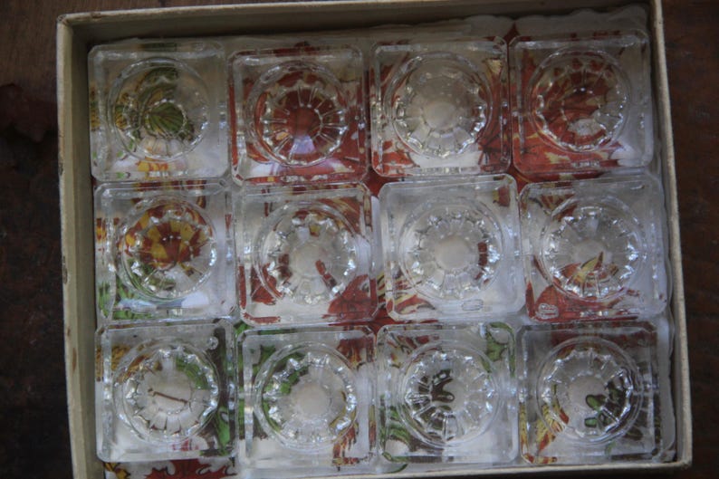 12 Vintage Square Crystal Salt Cellars, 1 5/8
