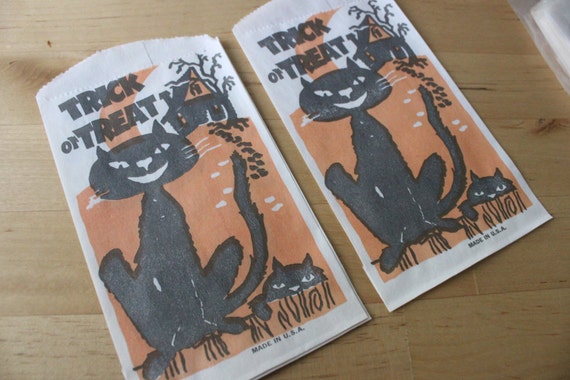 Vintage Halloween Ephemera 1960s Halloween ephemera,60/'s Halloween 6 NOS Vintage Trick or Treat Bags Vintage Black CatHaunted House bags