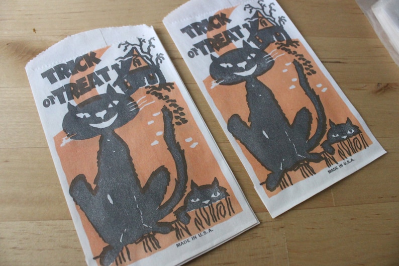 Vintage Halloween Ephemera 1960s Halloween ephemera,60/'s Halloween 6 NOS Vintage Trick or Treat Bags Vintage Black CatHaunted House bags