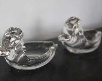 PAIR of Vintage Glass Smoking Pipe Holder, Glass Duck pipe Rack, Duck cigar ash tray, vintage Duck ashtray, Art glass ashtray