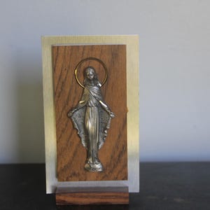 Stunning Vintage Italian Madonna Standing Plaque, Mid Century Modern Mary, Pewter made in Italy