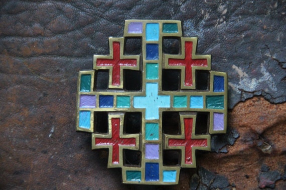 Vintage Terra Sancta Israel Cross Belt Buckle, 1969 Brass  display picture 3
