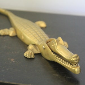 Vintage Mid Century Brass 10&quot; Crocodile Nutcracker / Alligator Nutcracker / Figurine, Barware