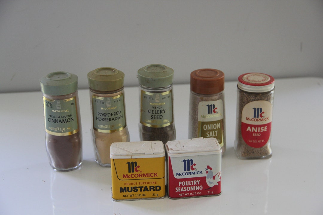 Lot of Vintage Mccormick Spice Jars, 1970s80s Mccormick Spice Bottles, Retro Kitchen Decor, Tv