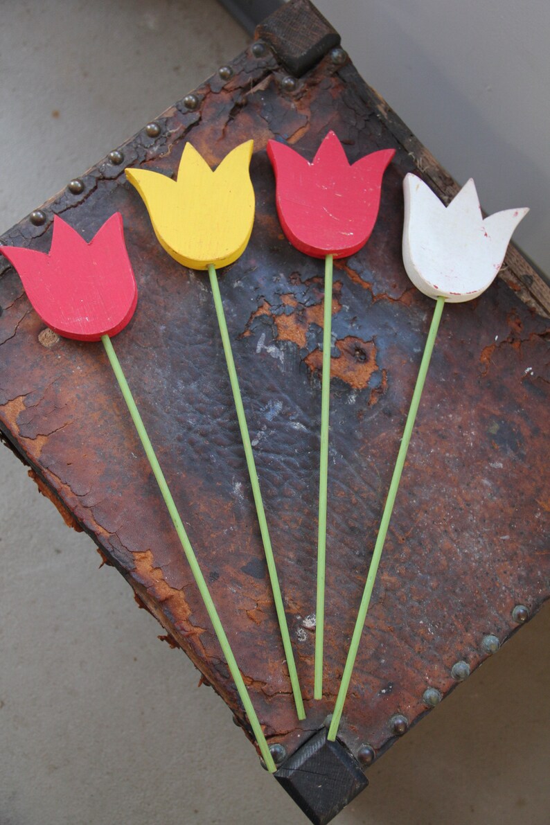 4 Vintage wooden tulips vintage Yard Art Vintage Wooden Etsy