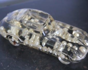 Vintage Lucite Car Paperweight with Floating Beads, Jaguar E Type Style